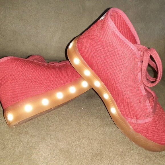 POP-Stanley-Kid's Multi-Light Up Sneaker-Mini USB-LED-Red Knit-Size 2 - Picture 3 of 10